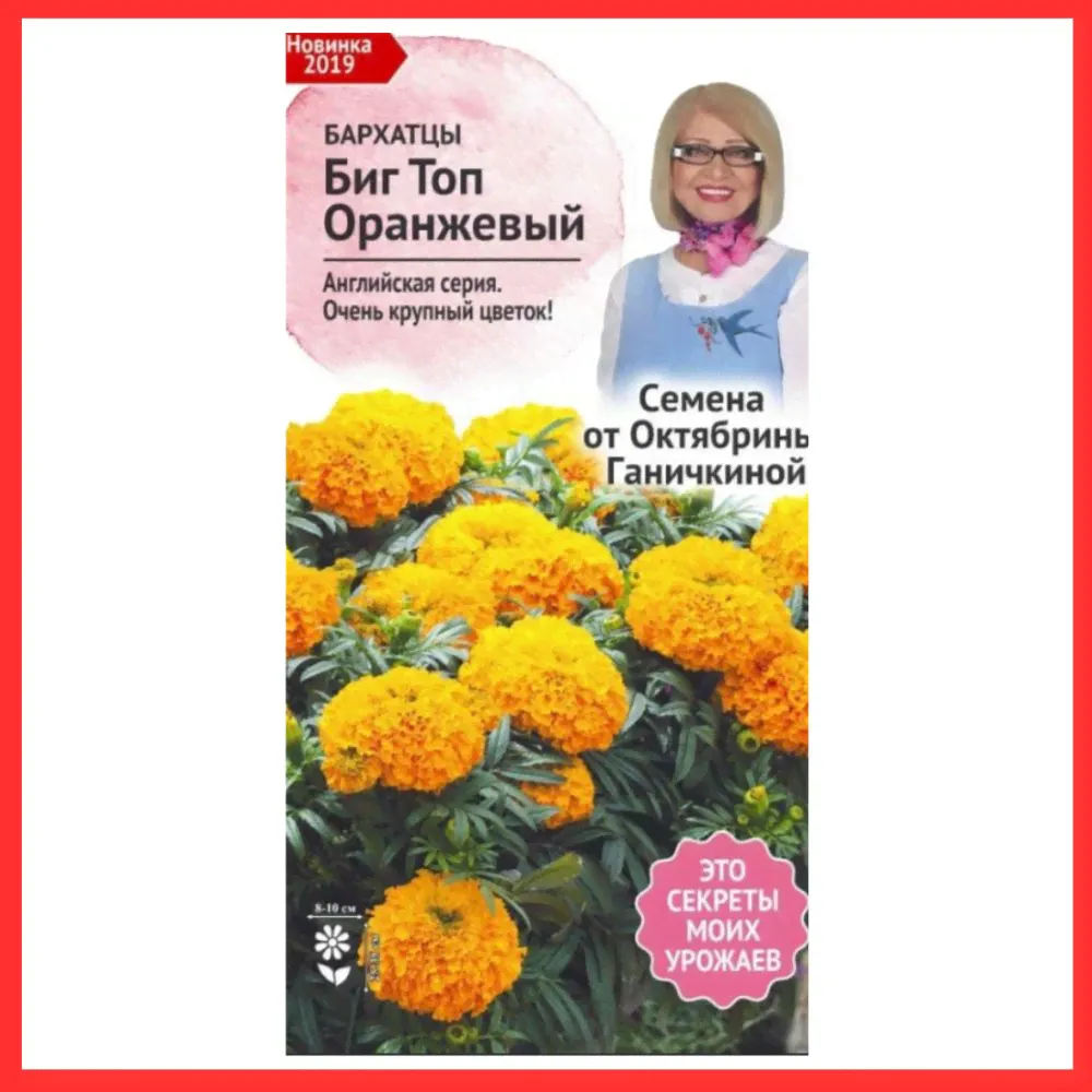 Семена однолетних цветов Бархатцы "Биг Топ Оранжевый" для сада и огорода / В грунт и клумбу / Для дачи