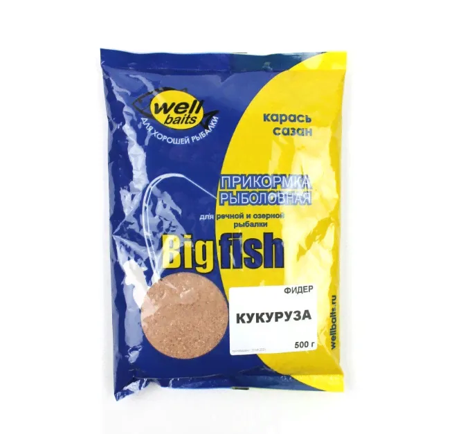 Прикормка Well Baits БИГ ФИШ Фидер 500гр (Кукуруза)-0