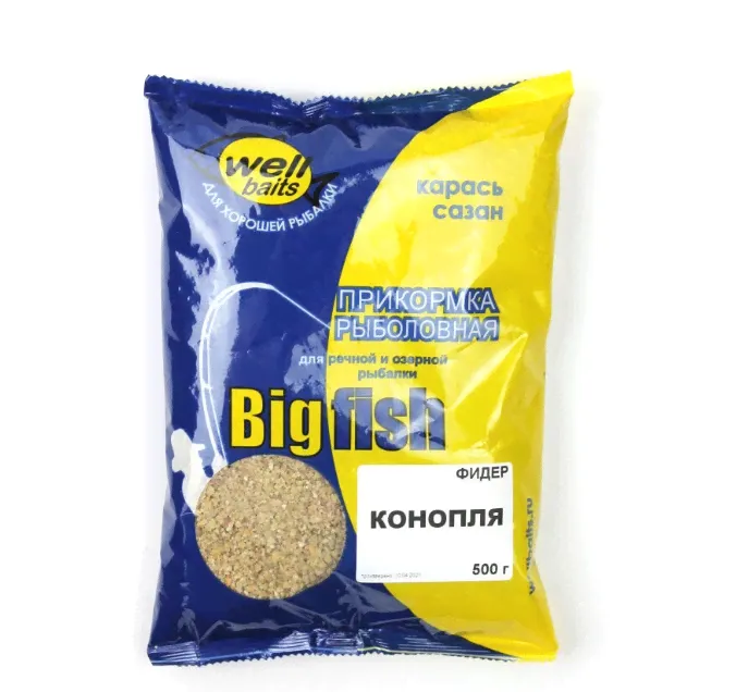 Прикормка Well Baits БИГ ФИШ Фидер 500гр (Конопля)-0